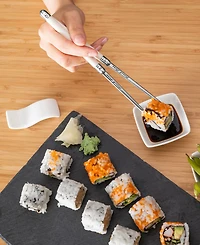 French Home Chopsticks with Faux Ivory Handles, Ceramic Rests and Sauce Bowls, Set of 2 Pairs