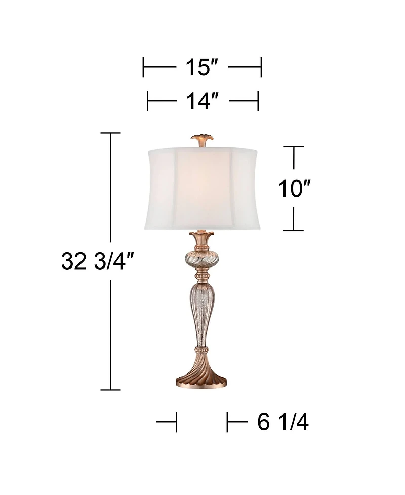 Regency Hill Alyson Traditional Buffet Table Lamp 32 3/4" Tall Mercury Glass Silver Champagne White Drum Shade for Bedroom Living Room Bedside Ho