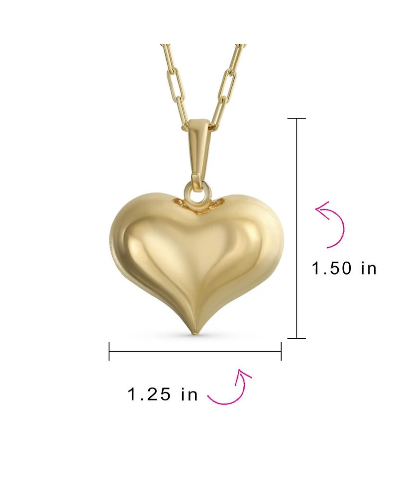 Bling Jewelry Simple Plain Large Heart Shape Pendant Necklace Gold Plated