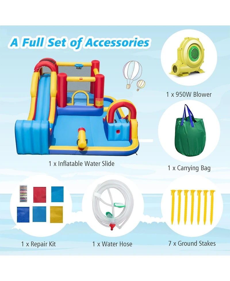 Inolait 7 in 1 Outdoor Inflatable Bounce House with Water Slides and Splash Pools with 950W Blower