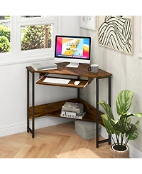 Sugift Triangle Corner Desk with Charging Station Keyboard Tray and Storage Shelf