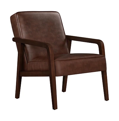 Yaheetech Mid-Century Faux Leather Upholstered Accent Chair Dark Brown