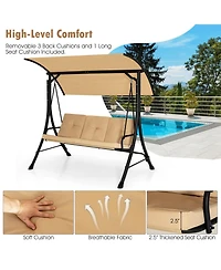Sugift 3-Seat Outdoor Porch Swing with Adjustable Canopy and Padded Cushions
