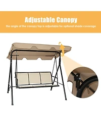 Sugift 3 Person Steel Frame Patio Swing with Polyester Angle and Adjustable Canopy