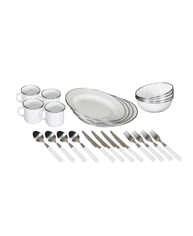 Stansport Deluxe 24-Piece Enamel Tableware Set - White