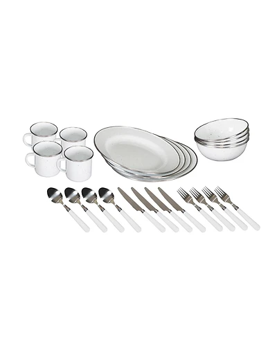 Stansport Deluxe 24-Piece Enamel Tableware Set - White