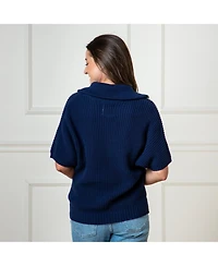 Hope & Henry Women's Organic Short Sleeve Spread Collar Sweater