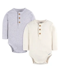 Gerber Baby Boys Long Sleeve Henley Style Onesies Bodysuits, 2-pack