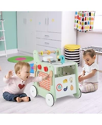 Costway 6-in-1 Baby Push Walker Wooden Strollers Learning Activity Center Toy with Kitchen