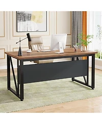 Tribesigns 55 inches Simple Computer Desk,Home Office Desk Writing Table for Workstation,Dark Walnut + Steel Leg,Cabinet not Included