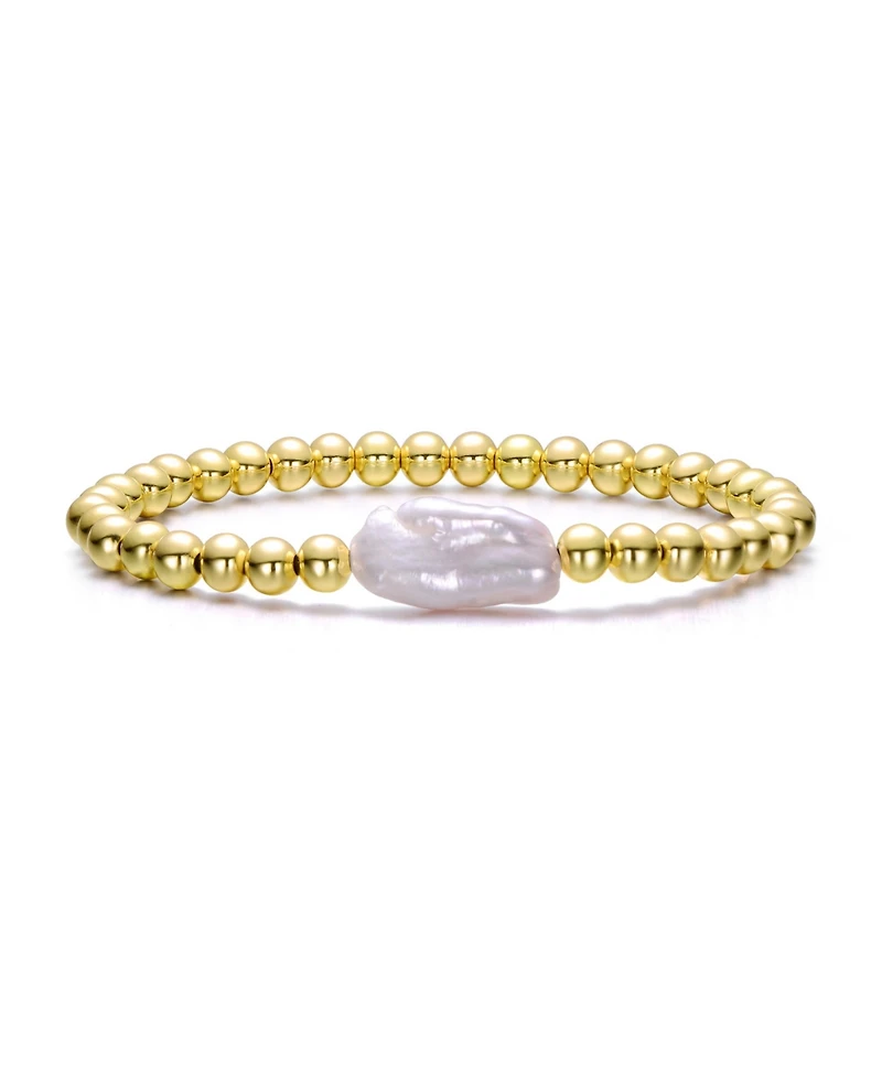 Baroque White Pearl Ball Bead Link Stretchable Layering Bracelet