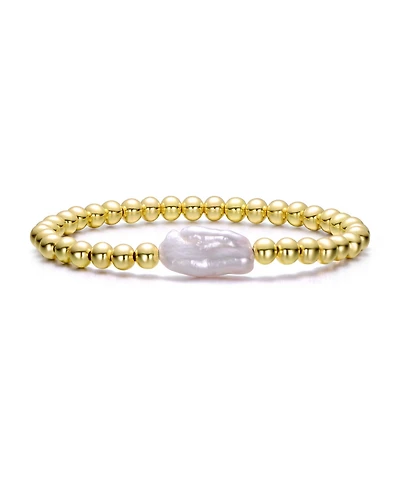 Baroque White Pearl Ball Bead Link Stretchable Layering Bracelet