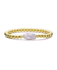 Baroque White Pearl Ball Bead Link Stretchable Layering Bracelet