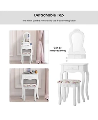 Costway Vanity Jewelry Makeup Dressing Table Stool Drawer