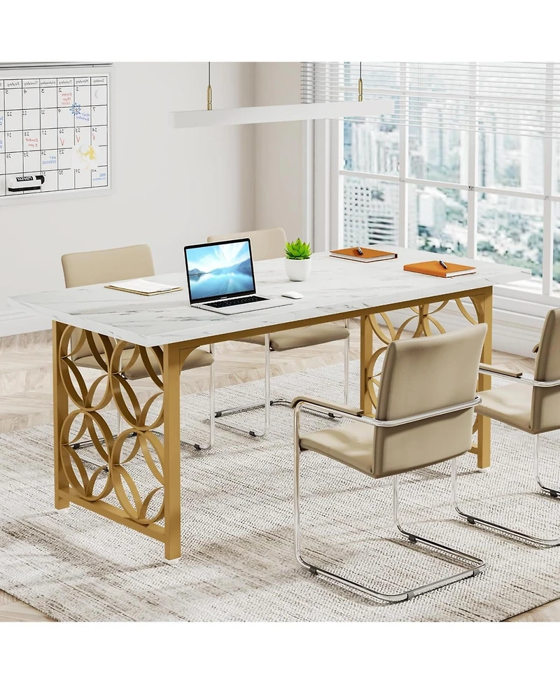 Tribesigns Conference Table for 4-6 People, 62.99" L x 31.49" W Rectangular Meeting Room Table, Seminar Table Boardroom Desk with Sturdy Metal Frame f