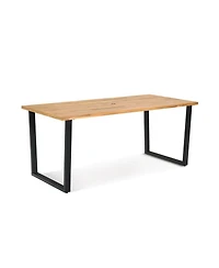 Sugift 6-Person Acacia Wood Outdoor Dining Table with 2 Inch Umbrella Hole