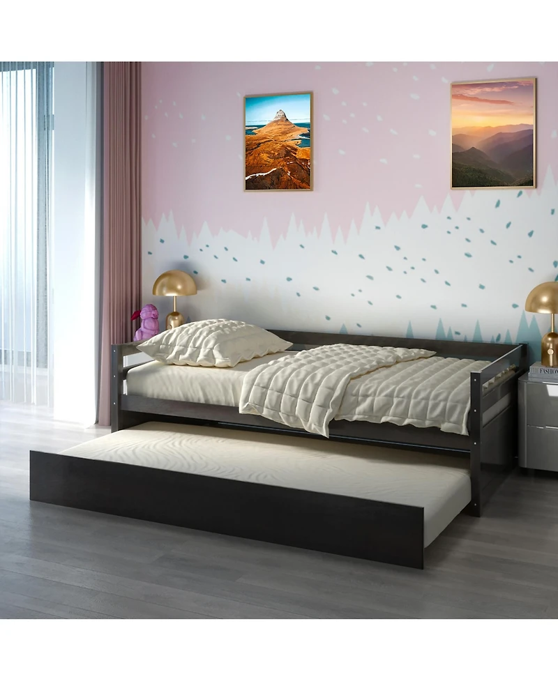 Costway Twin Trundle Daybed Wooden Slat Support Mattress Platform for Kids