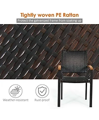 Set of 4 Outdoor Patio Pe Rattan Dining Chairs with Powder-coated Steel Frame