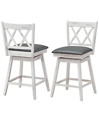 Sugift 2 Pieces 25 Inch Swivel Counter Height Barstool Set with Rubber Wood Legs