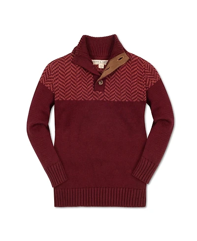 Hope & Henry Baby Boys Long Sleeve Mock Neck Button Sweater with Intarsia Yoke