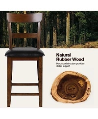 Sugift 2 Pieces Counter Height Chair Set with Leather Seat and Rubber Wood Legs