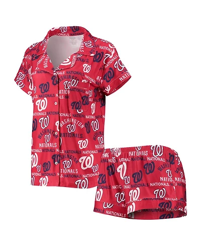 Concepts Sport Women's Red Washington Nationals Flagship Allover Print Top Shorts Sleep Set