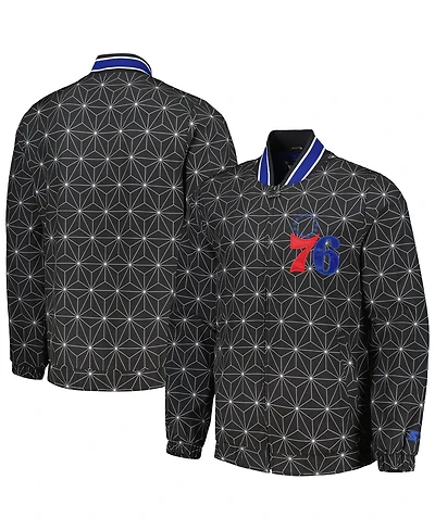 Starter Men's Black Philadelphia 76ers In-Field Play Fashion Satin Full-Zip Varsity Jacket