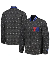 Starter Men's Black Philadelphia 76ers In-Field Play Fashion Satin Full-Zip Varsity Jacket