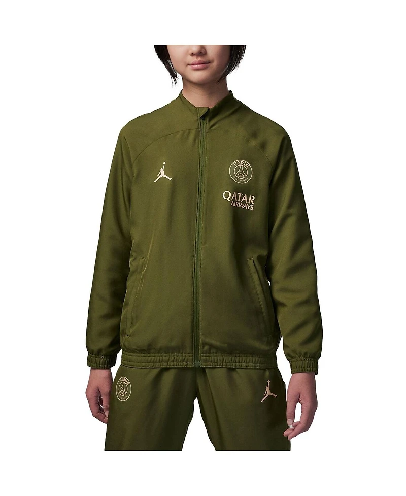 Jordan Big Boys and Girls Olive Paris Saint-Germain 2023/24 Strike Full-Zip Track Jacket