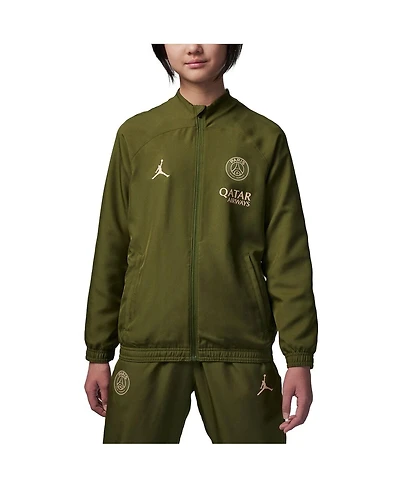 Jordan Big Boys and Girls Olive Paris Saint-Germain 2023/24 Strike Full-Zip Track Jacket