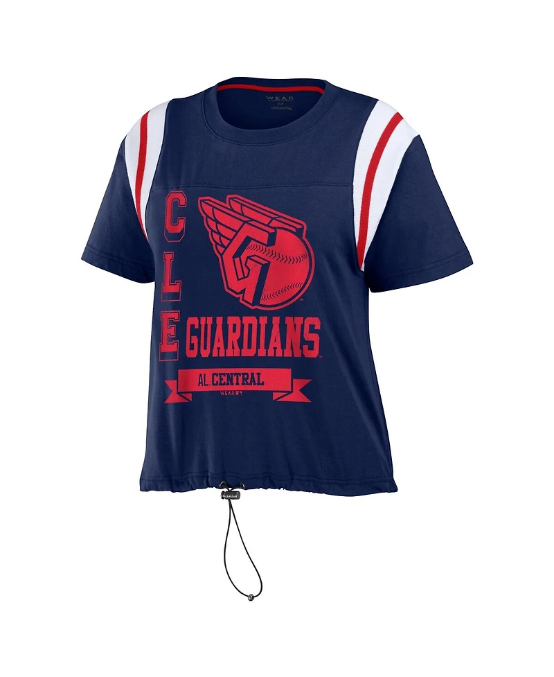 Wear by Erin Andrews Women's Navy Cleveland Guardians Cinched Colorblock T-Shirt