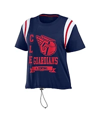 Wear by Erin Andrews Women's Navy Cleveland Guardians Cinched Colorblock T-Shirt
