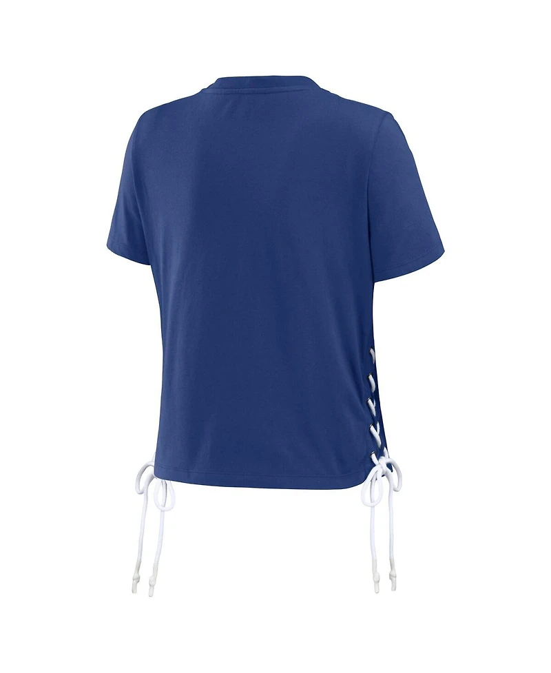 Wear by Erin Andrews Women's Royal New York Giants Lace Up Side Modest Cropped T-Shirt