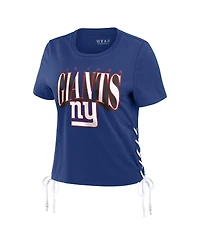Wear by Erin Andrews Women's Royal New York Giants Lace Up Side Modest Cropped T-Shirt