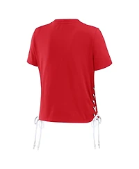 Wear by Erin Andrews Women's Red Wisconsin Badgers Side Lace-Up Modest Crop T-Shirt