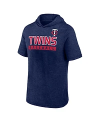 Fanatics Men's Heather Navy Minnesota Twins Push Short Sleeve Pullover Hoodie