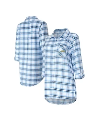 Concepts Sport Women's Powder Blue Los Angeles Chargers Sienna Plaid Full-Button Long Sleeve Nightshirt