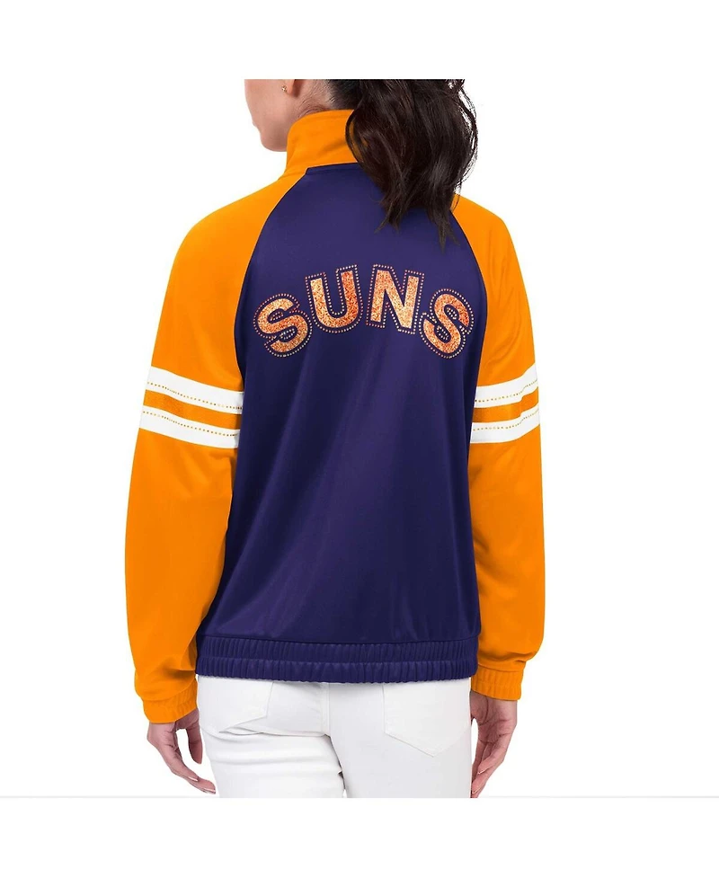 G-iii 4Her by Carl Banks Women's Purple Phoenix Suns Main Player Raglan Rhinestone Full-Zip Track Jacket