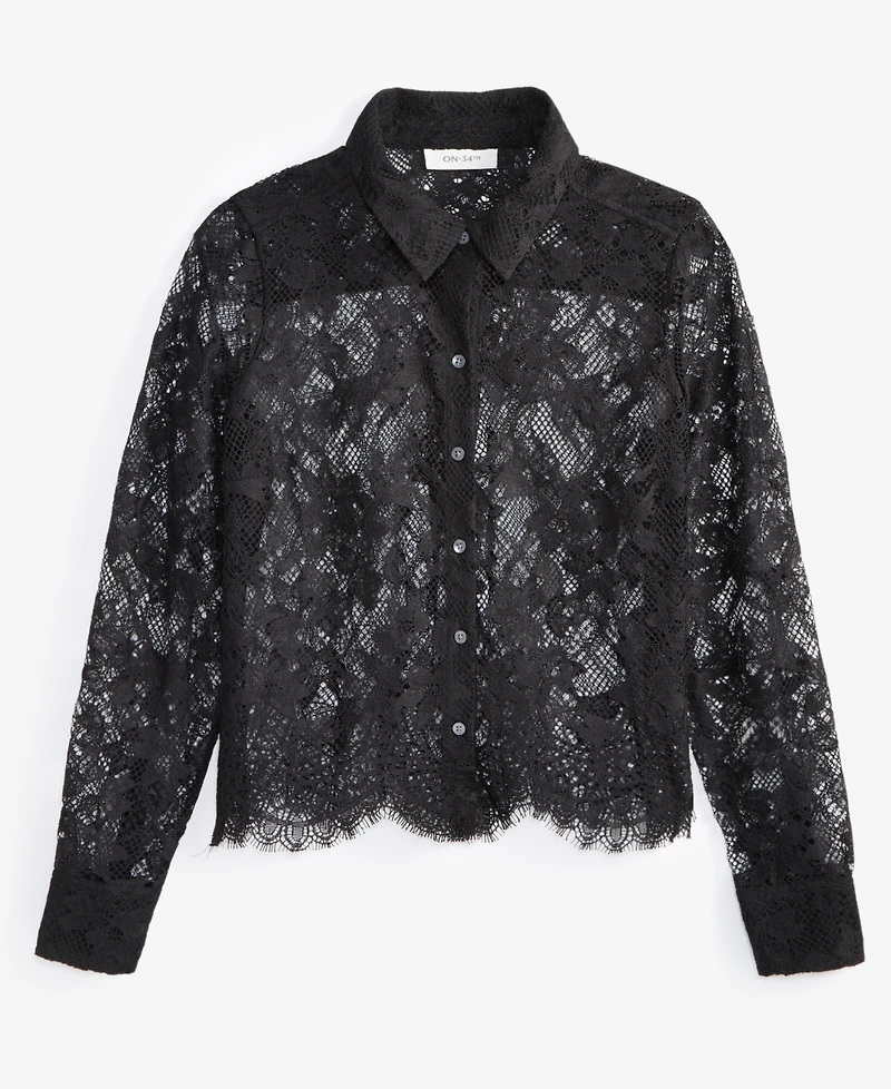 On 34th Women's Lace Button-Front Long-Sleeve Shirt, Created for Macy's