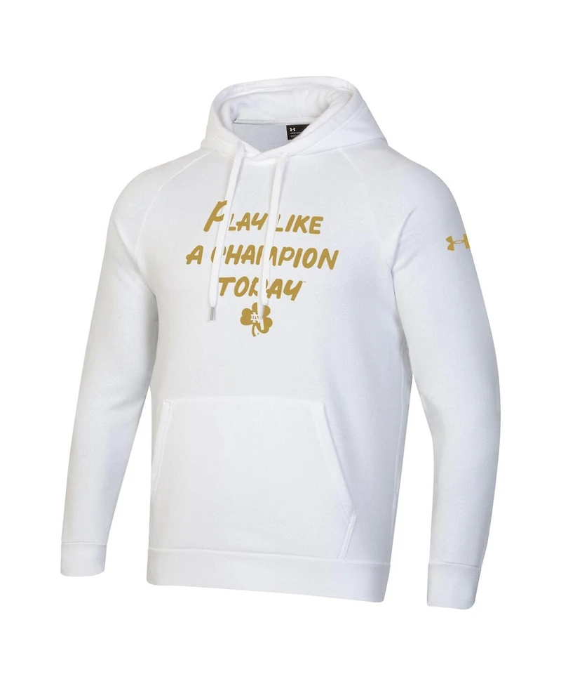 Under Armour Men's White Notre Dame Fighting Irish Interlocking Nd Gold Rush Rival Raglan Pullover Hoodie