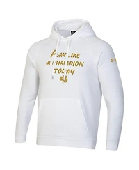 Under Armour Men's White Notre Dame Fighting Irish Interlocking Nd Gold Rush Rival Raglan Pullover Hoodie