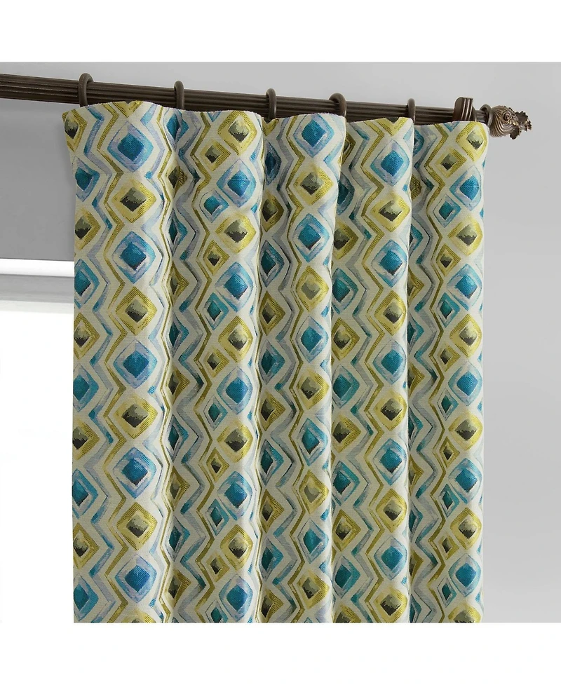 Half Price Drapes Zanni Multi Blue Green Geometric Faux Silk Jacquard Room Darkening Curtain