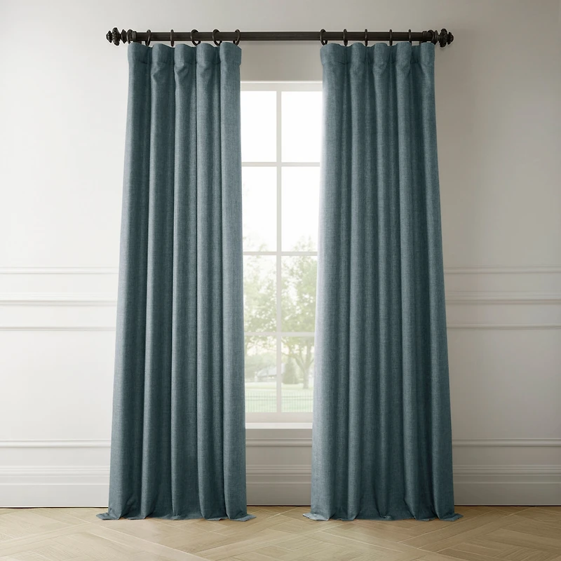 Half Price Drapes Sweden Blue Italian Faux Linen Room Darkening Curtain