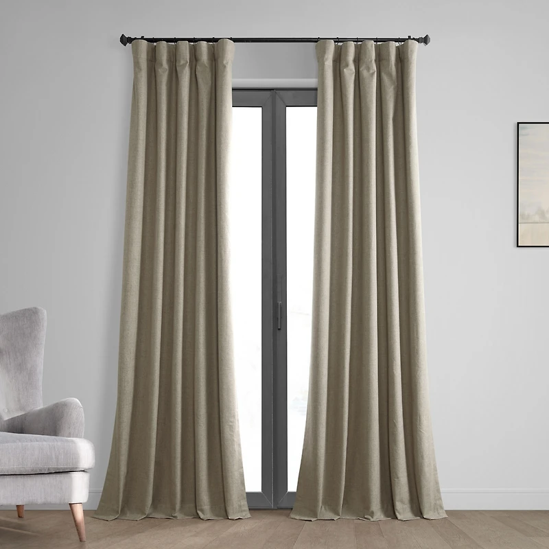 Half Price Drapes Warm Taupe Thermal Cross Linen Weave Blackout Curtain