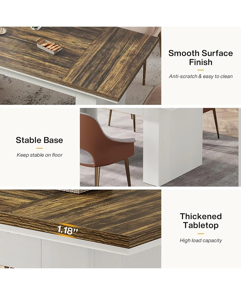 Tribesigns 63" Farmhouse Dining Table for 4-6 People, Rectangle Kitchen Table Dining Room Table, Wood Family Dinner Table for Living Room, Kitchen, Di
