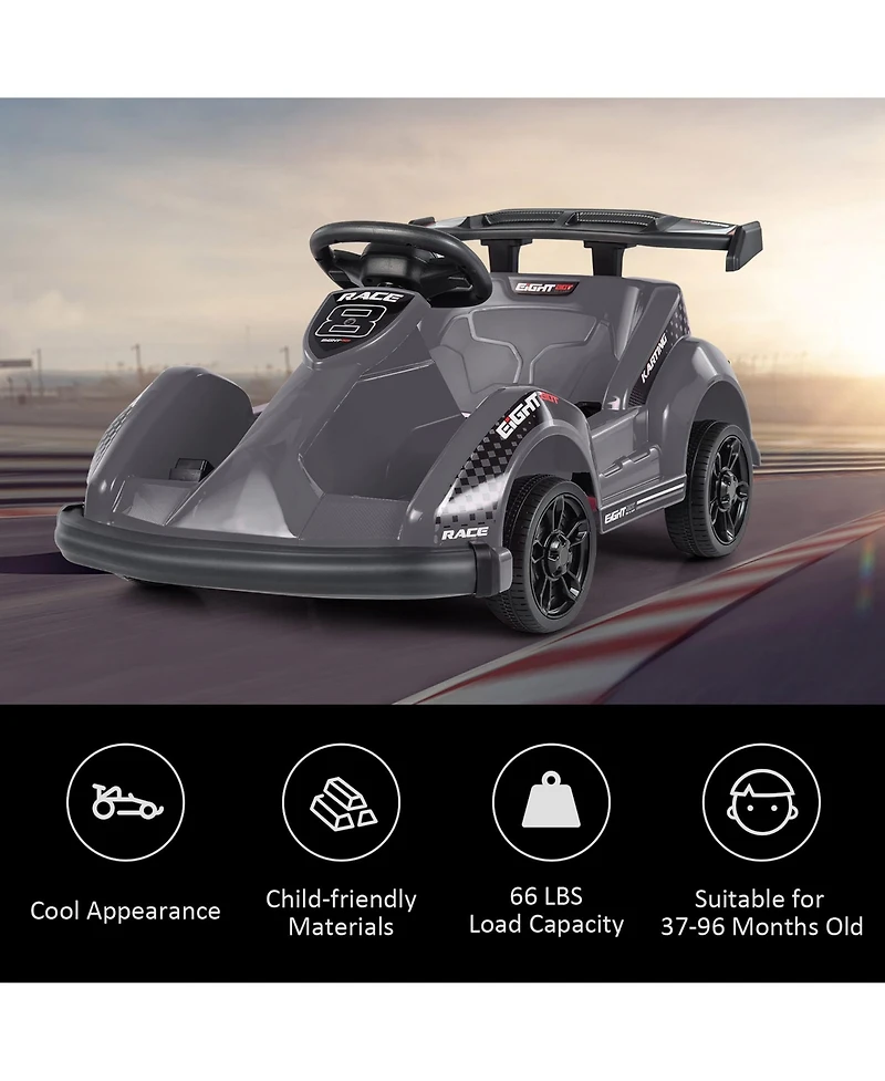 Gymax 6V Battery Powered Go Kart Kids Ride On 4 Wheel Racer Rc w/ Bumper & Music Pink