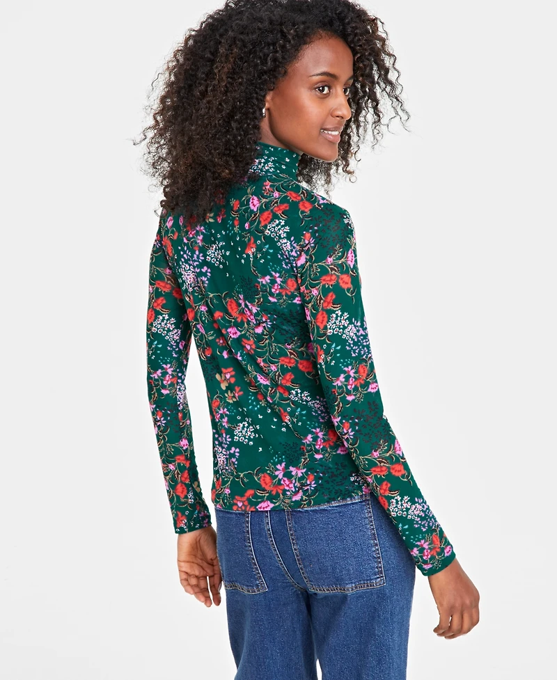 On 34th Women's Patterned Mock-Neck Mesh Top, Created for Macy's