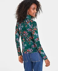 On 34th Women's Patterned Mock-Neck Mesh Top, Created for Macy's