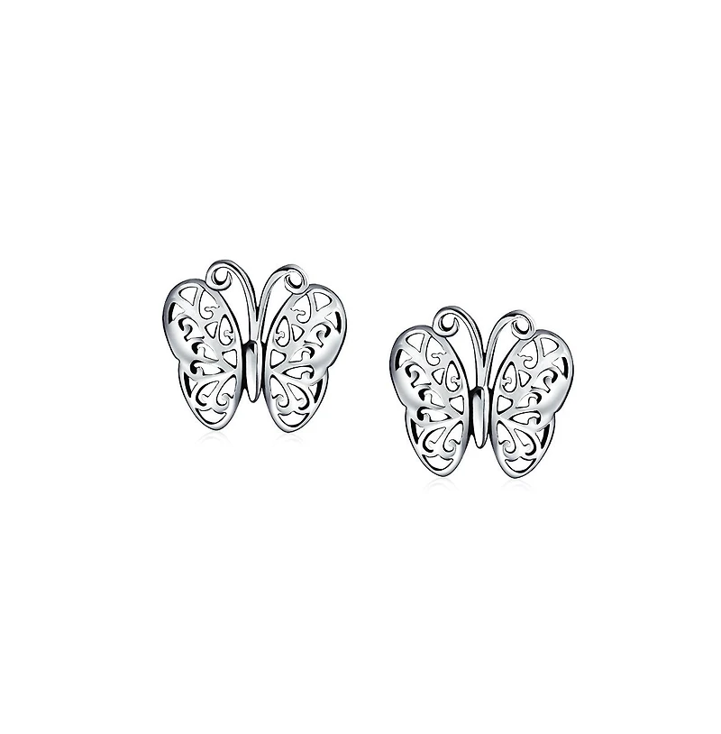 Bling Jewelry Small Animals Nature Garden Insects Filigree Butterfly Stud Earrings Sterling Silver
