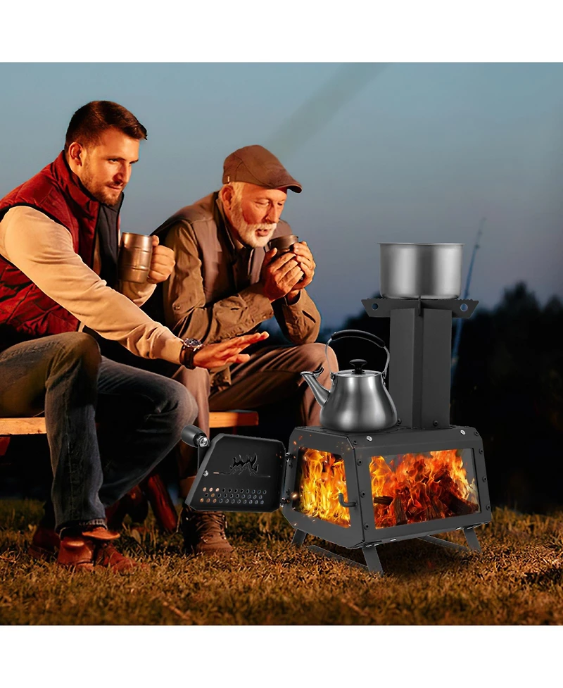 Skonyon Portable Wood Camping Burning Stove Heater with 2 Cooking Positions